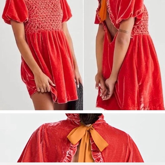 Free People‎ Gum Drop Velvet Mini Dress Tangerine XS - Picture 7 of 7
